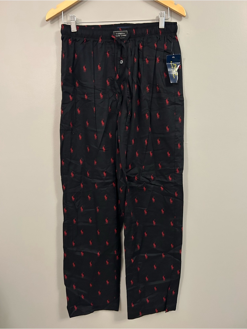 Polo Ralph Lauren Black Pants with Red Polo Player Motif NWT Medium